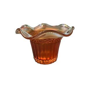 Vintage Iridescent Amber Carnival Glass Ruffled Edge Bowl